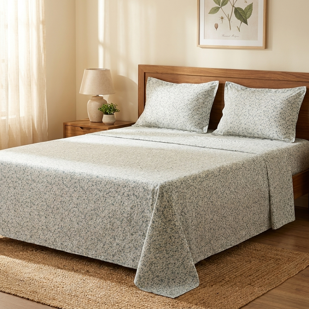 Waypoint Cream Meadow Cotton Bedsheet – Sage Floral Design