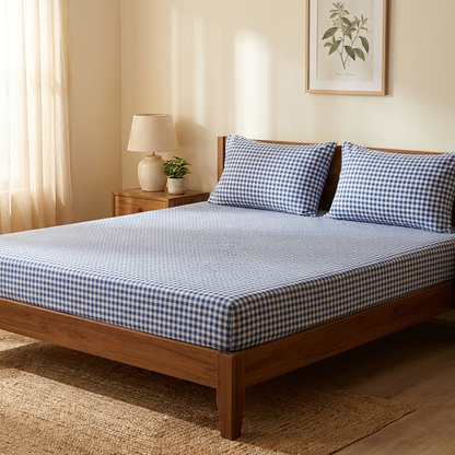 Waypoint Sky Check Cotton Bedsheet – Classic Gingham Design