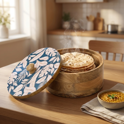 Wood Chapati Box W/ Lid - Green