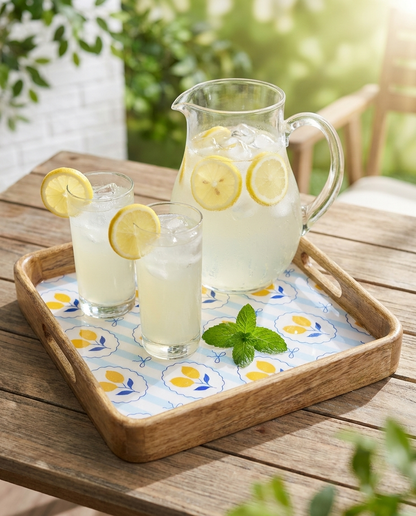 Lemon Print Square Wooden Tray
