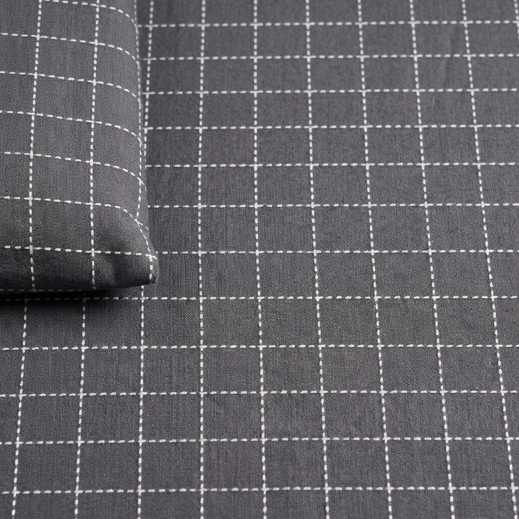 Waypoint Charcoal Grid Cotton Bedsheet – Windowpane Design