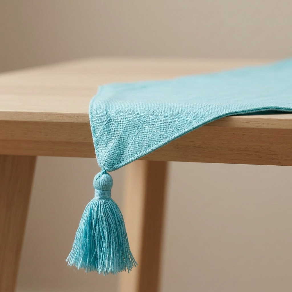 Waypoint Aqua Slub Cotton Table Runner – Tassel Tip Design