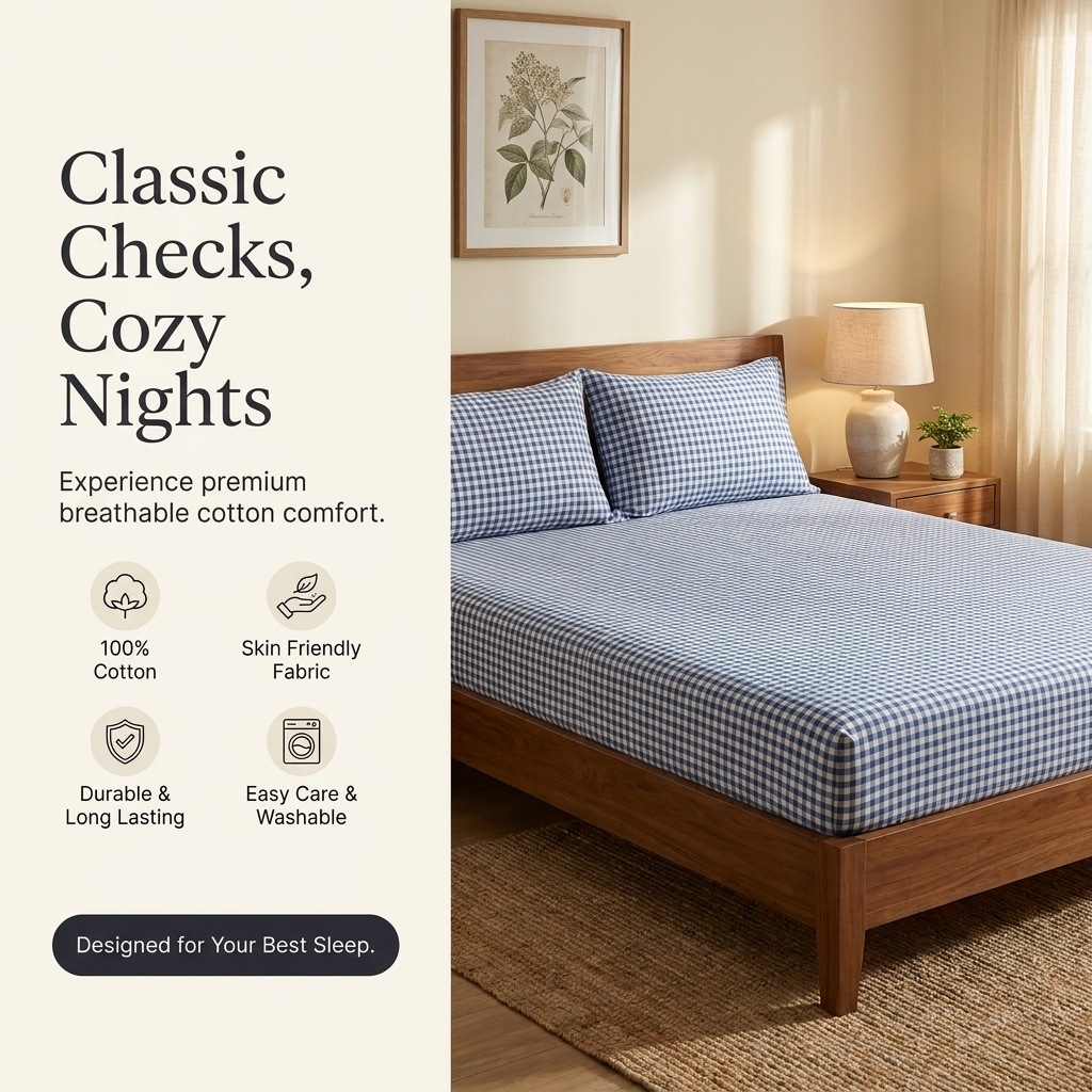Waypoint Sky Check Cotton Bedsheet – Classic Gingham Design