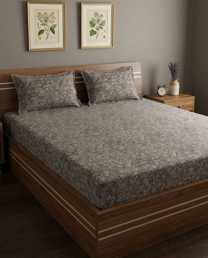 Waypoint Slate Burst Cotton Bedsheet – Abstract Geometric Design