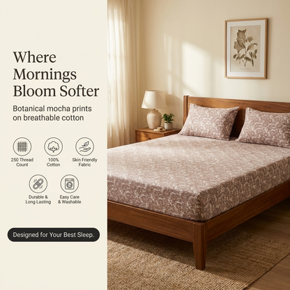 Waypoint Mocha Botanical Cotton Bedsheet – Leaf Print Design