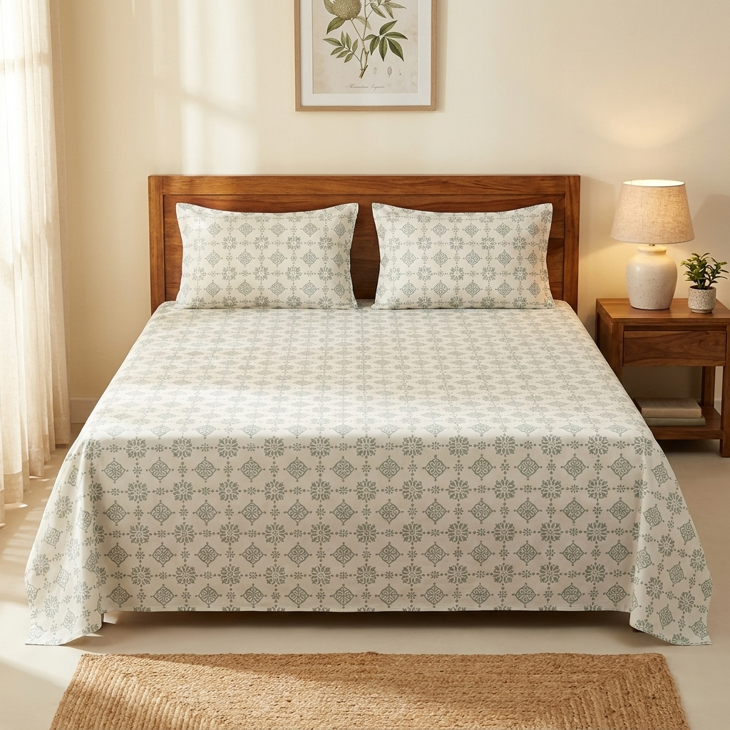 Waypoint Sage Medallion Cotton Bedsheet – Tile Print Design