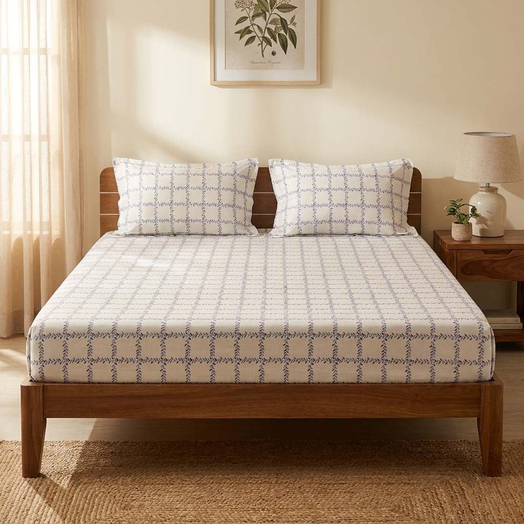 Waypoint Trellis Vine Cotton Bedsheet – Leaf Check Design