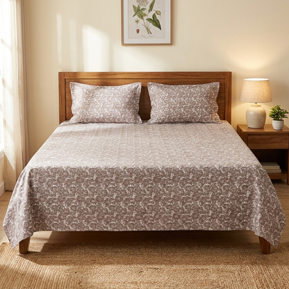 Waypoint Mocha Botanical Cotton Bedsheet – Leaf Print Design