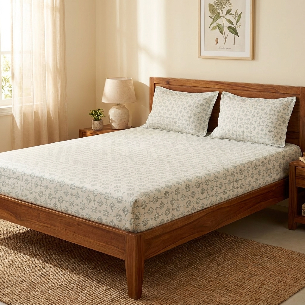 Waypoint Sage Medallion Cotton Bedsheet – Tile Print Design