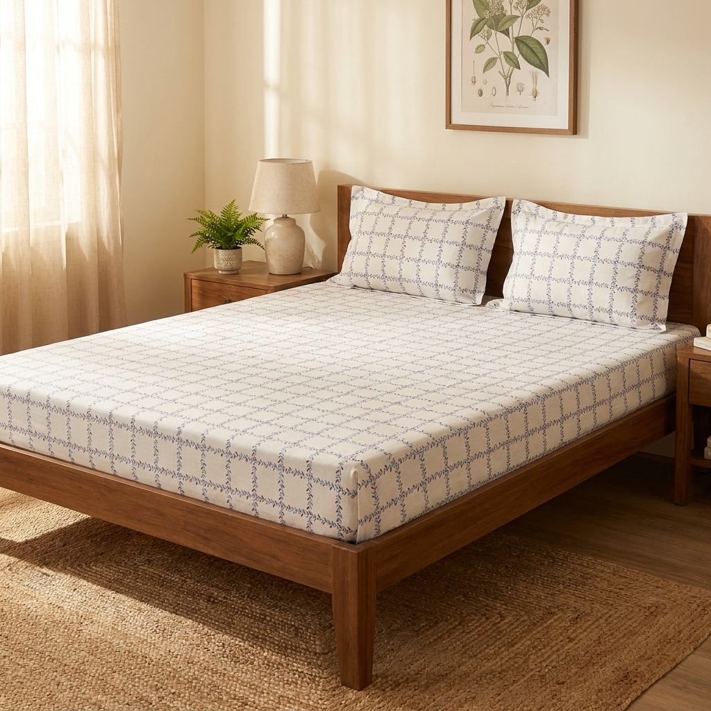 Waypoint Trellis Vine Cotton Bedsheet – Leaf Check Design