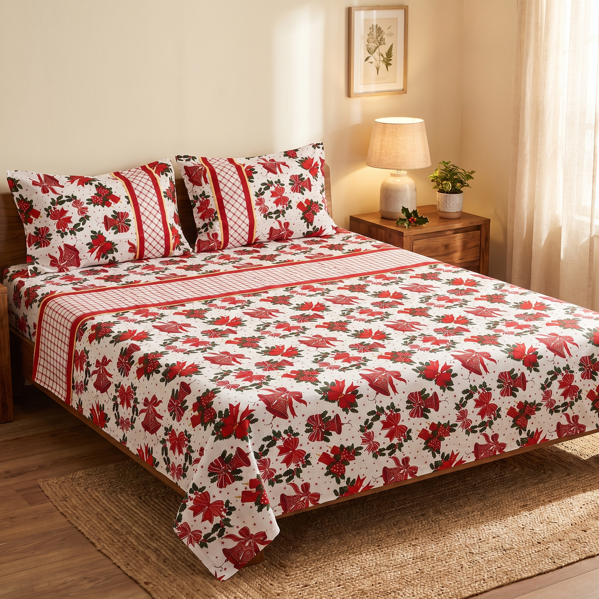 Holly Bells Christmas Bedsheet