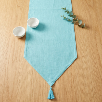 Waypoint Aqua Slub Cotton Table Runner – Tassel Tip Design