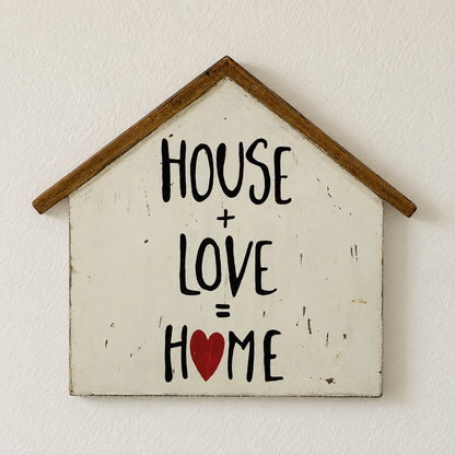 House + Love = Home Neem Wood Wall Hanging