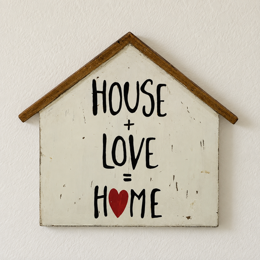 House + Love = Home Neem Wood Wall Hanging