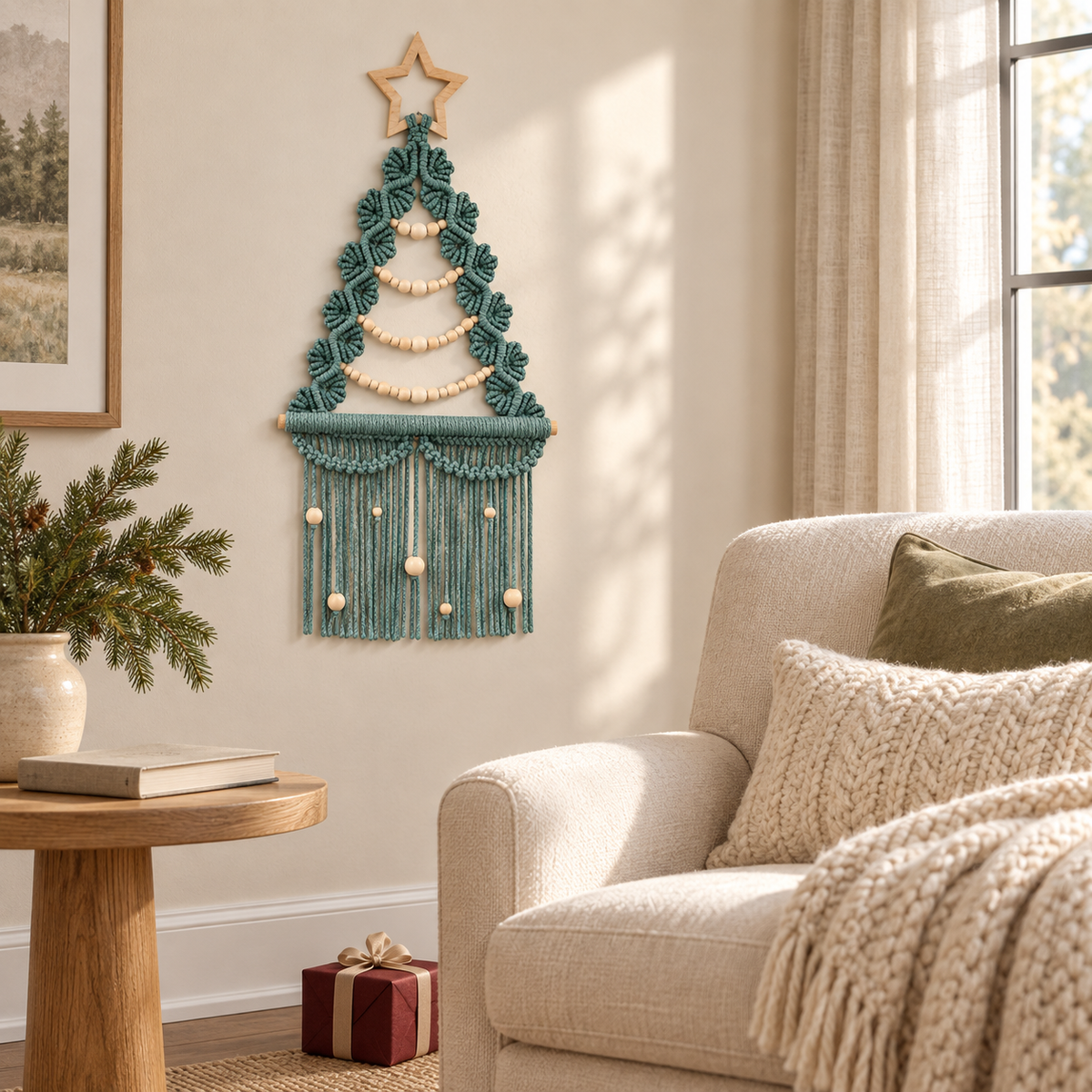 Green Macramé Christmas Tree Wall Hanging — ₹500 Pre-booking Advance