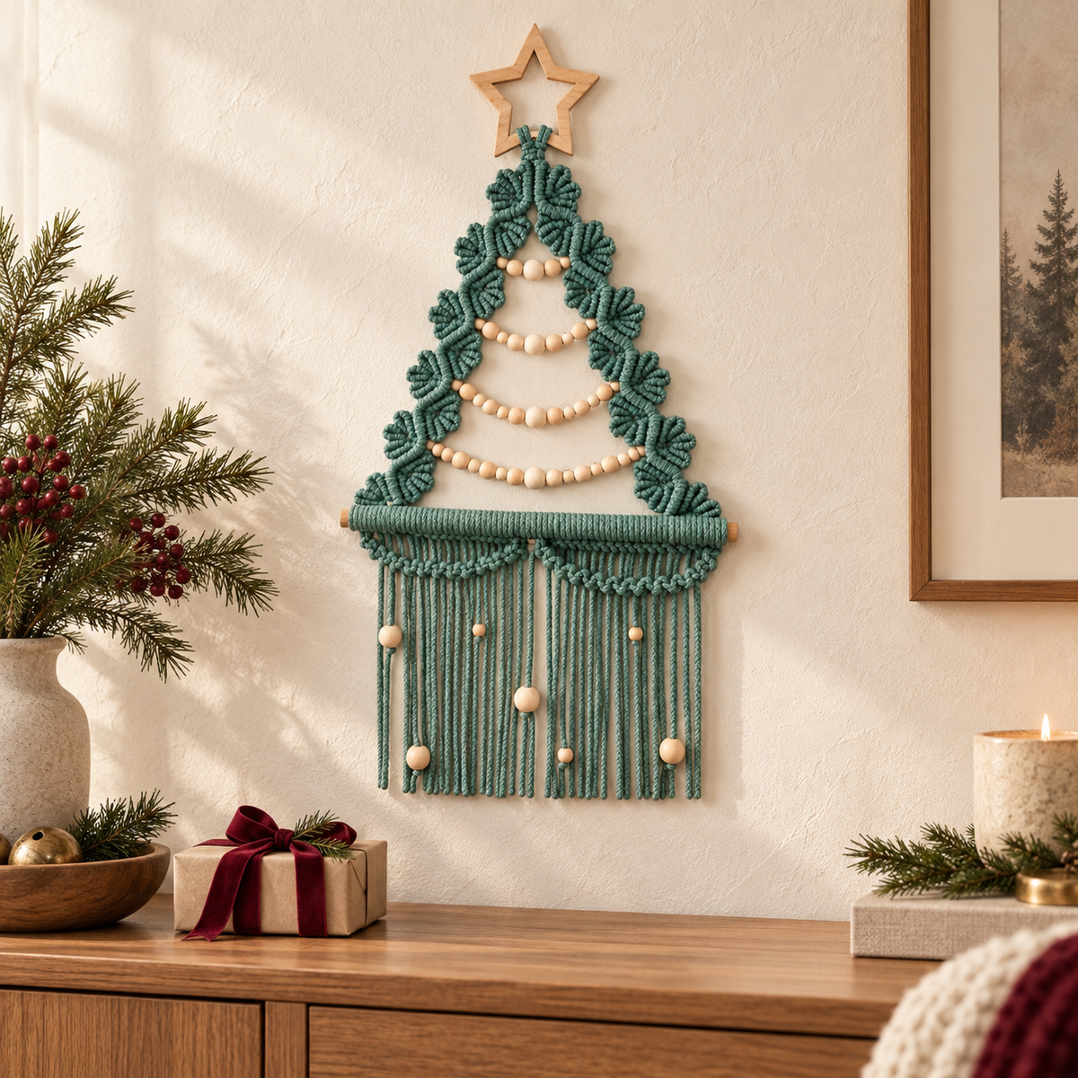 Green Macramé Christmas Tree Wall Hanging — ₹500 Pre-booking Advance