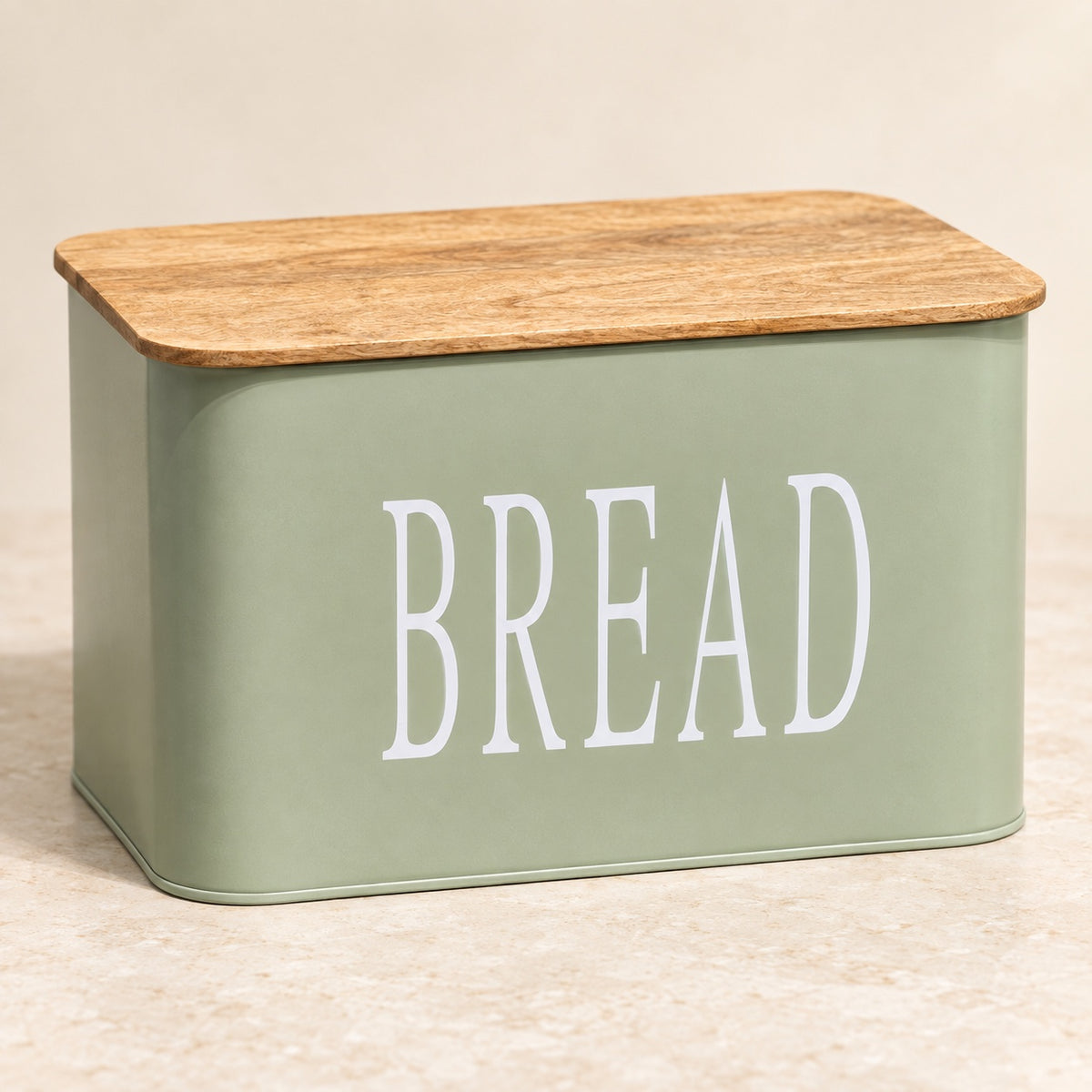 Vintage Sage Bread Box with Mango Wood Lid