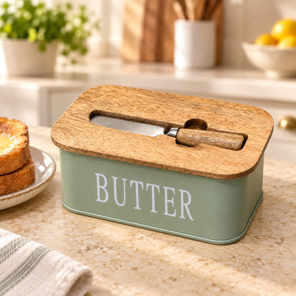 Vintage Sage Butter Tin & Mini Butter Knife