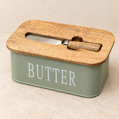 Vintage Sage Butter Tin & Mini Butter Knife